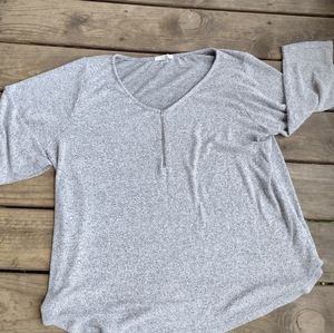 Hh) gray,"green enveie" 3x women's gray 3/4 shirt blouse, zipper neck